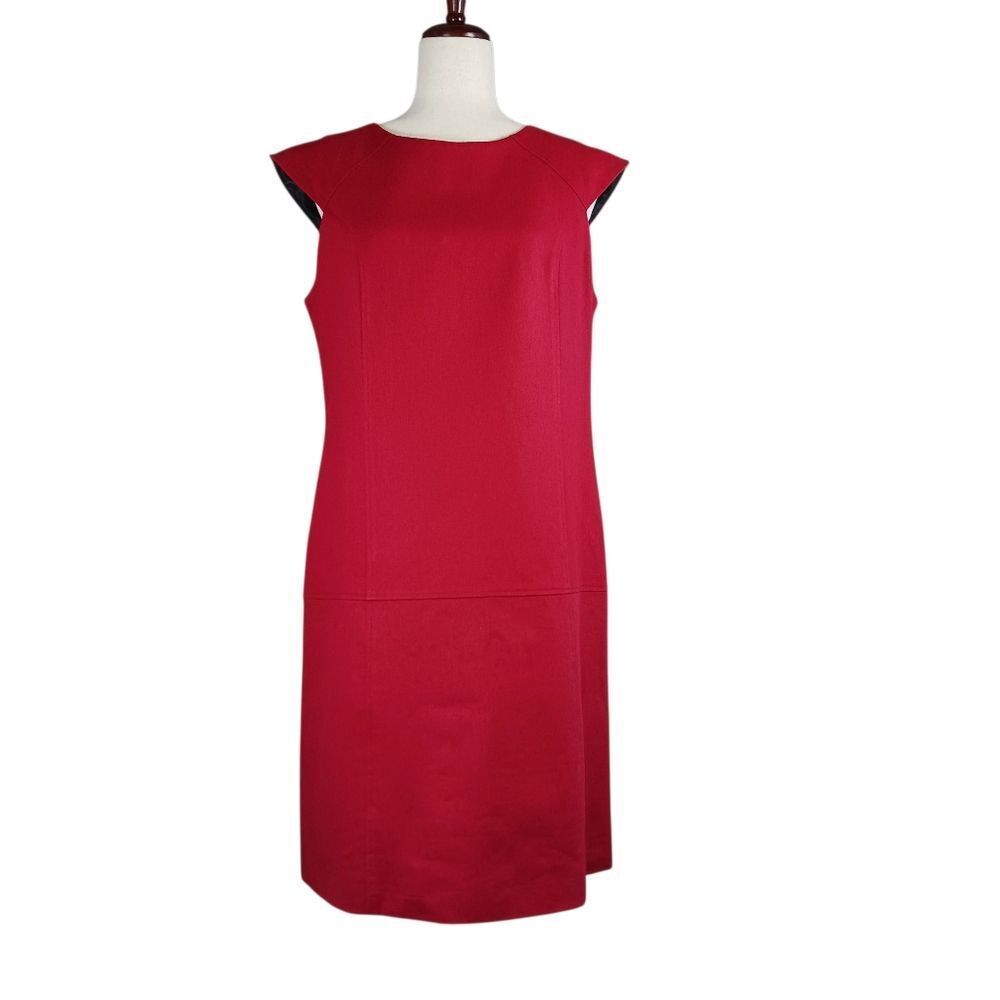 European Linen & Cotton Tailored Shift Dress Sleeveless Knee Length Red Size 10 - Picture 2 of 10